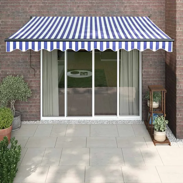 Auvent rétractable automatique bleu et blanc 3,5x2,5 m
