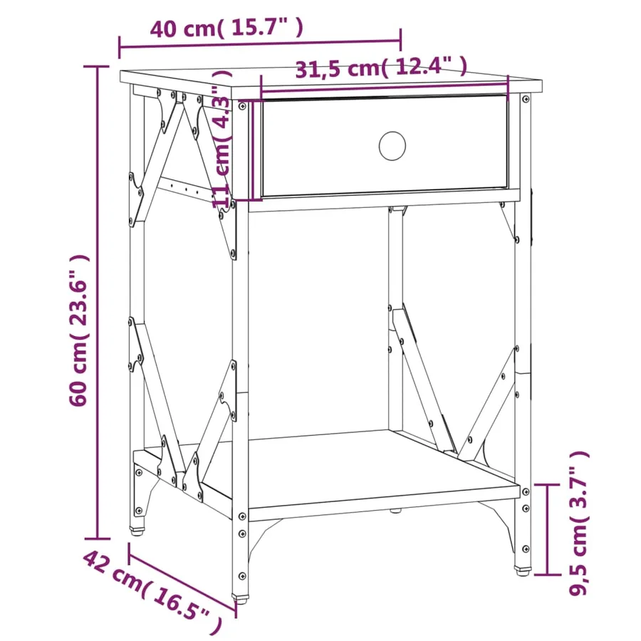 Table de chevet sonoma gris 40x42x60 cm bois d'ingénierie - 11