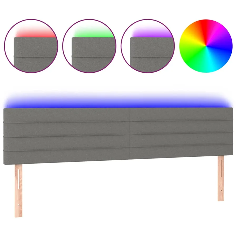 Tête de lit à LED Gris foncé 180x5x78/88 cm Tissu - 2