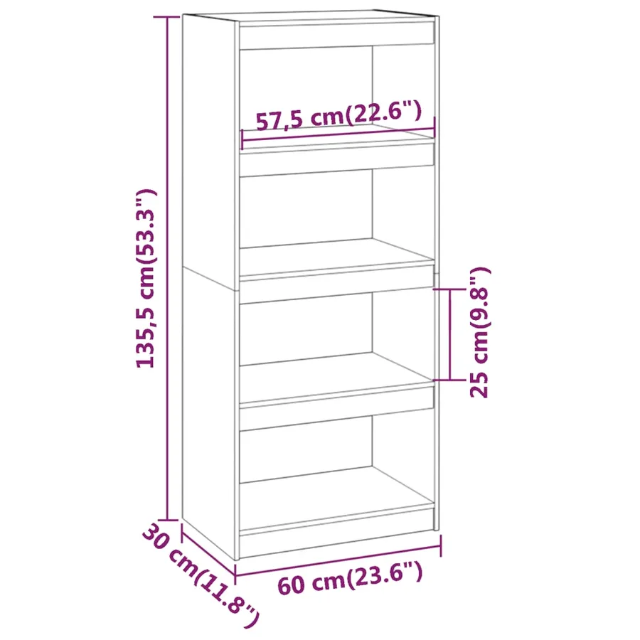 Bibliothèque/Séparateur de pièce Gris 60x30x135,5 cm Pin massif - 8