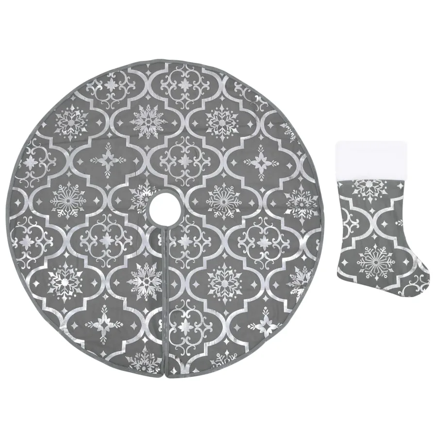 Jupe de sapin de Noël de luxe avec chaussette Gris 150 cm Tissu - 2