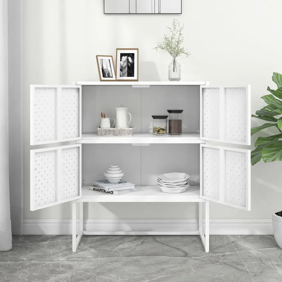 Buffet haut Blanc 80x35x100 cm Acier - 3