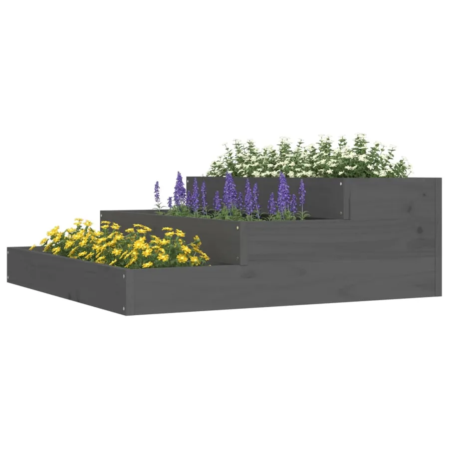 Jardinière Gris 78x78x27 cm Bois massif de pin - 3