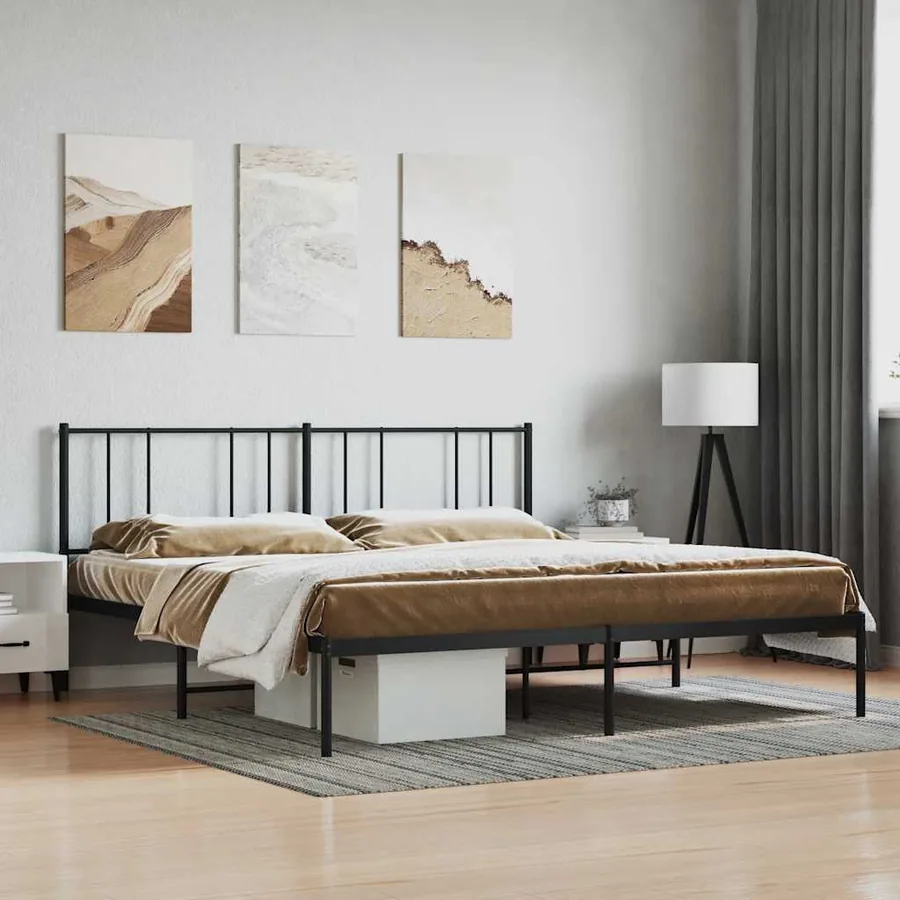 Cadre de lit métal sans matelas avec tête de lit noir 200x200cm