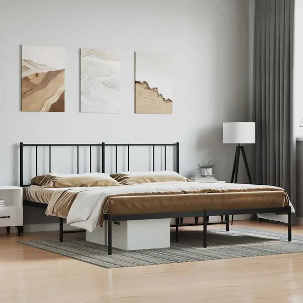 Cadre de lit métal sans matelas avec tête de lit noir 200x200cm