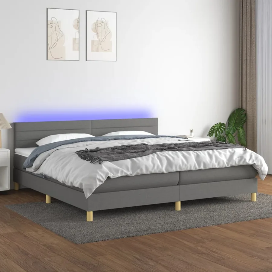 Sommier à lattes de lit et matelas et LED Gris foncé 200x200 cm