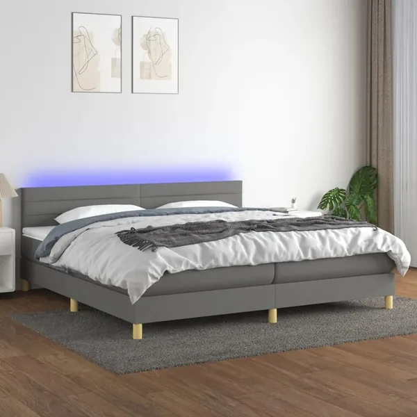 Sommier à lattes de lit et matelas et LED Gris foncé 200x200 cm