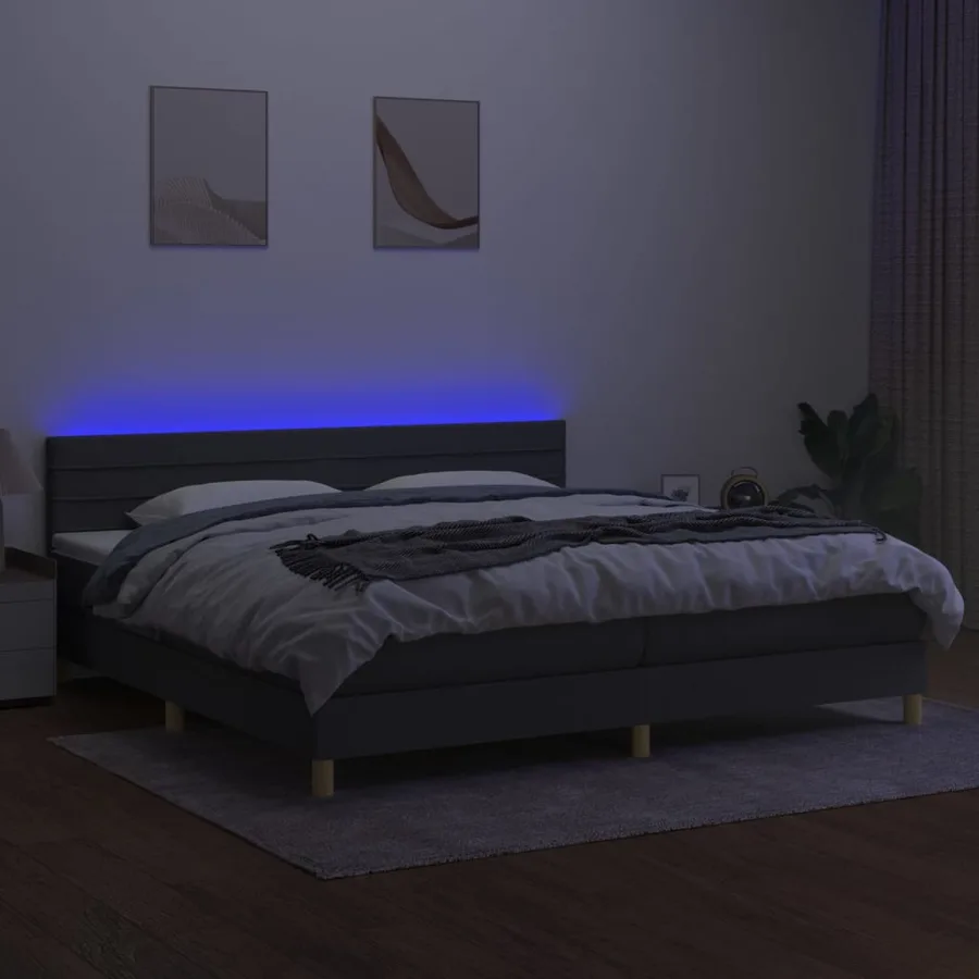 Sommier à lattes de lit et matelas et LED Gris foncé 200x200 cm - 3