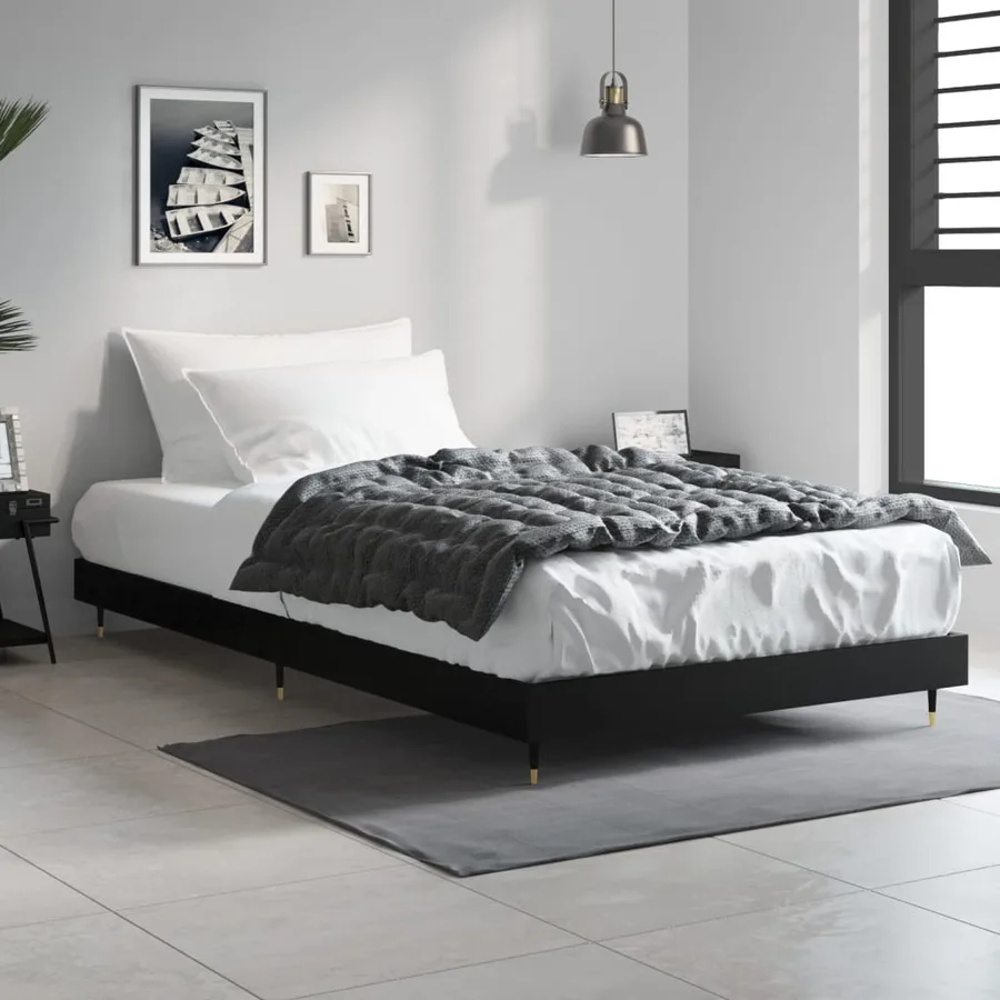 Cadre de lit sans matelas noir 90x200 cm bois d'ingénierie - 3