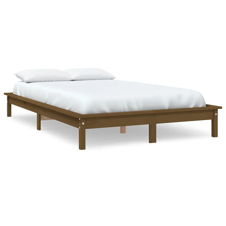 Cadre de lit sans matelas marron miel 140x190 cm bois massif - 2