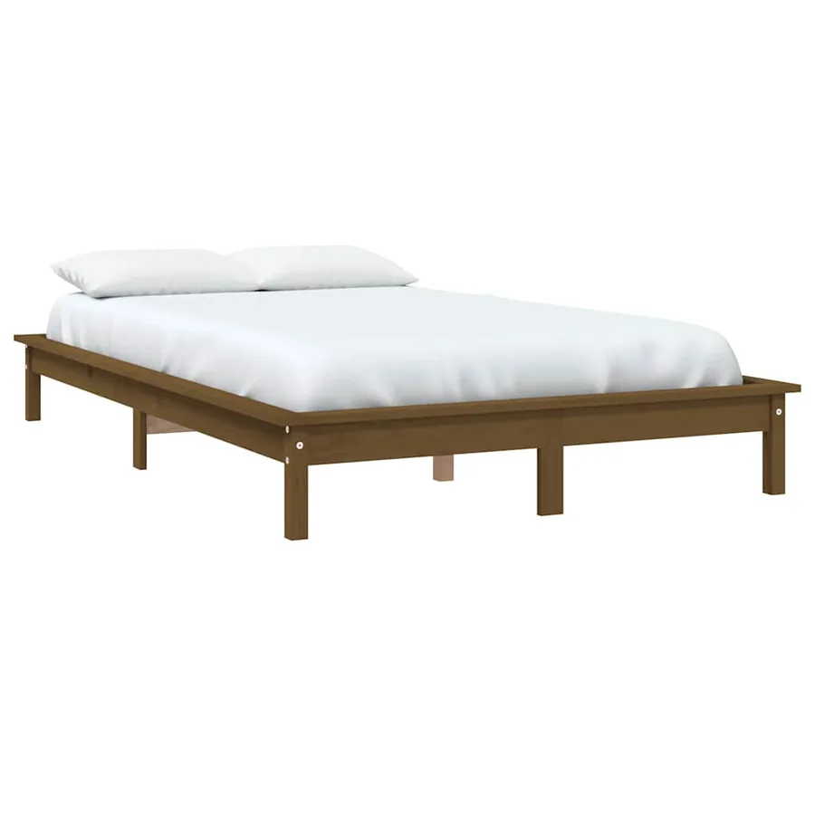 Cadre de lit sans matelas marron miel 140x190 cm bois massif - 3