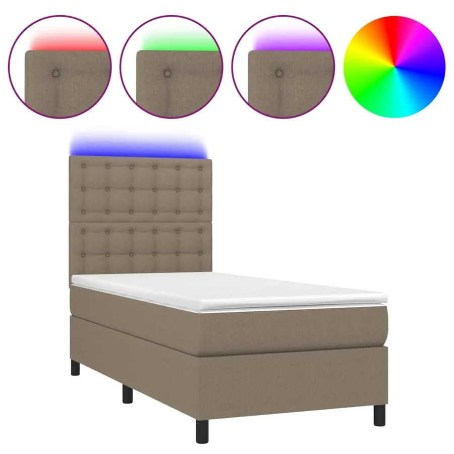 Sommier à lattes de lit et matelas et LED Taupe 100x200cm Tissu - 2