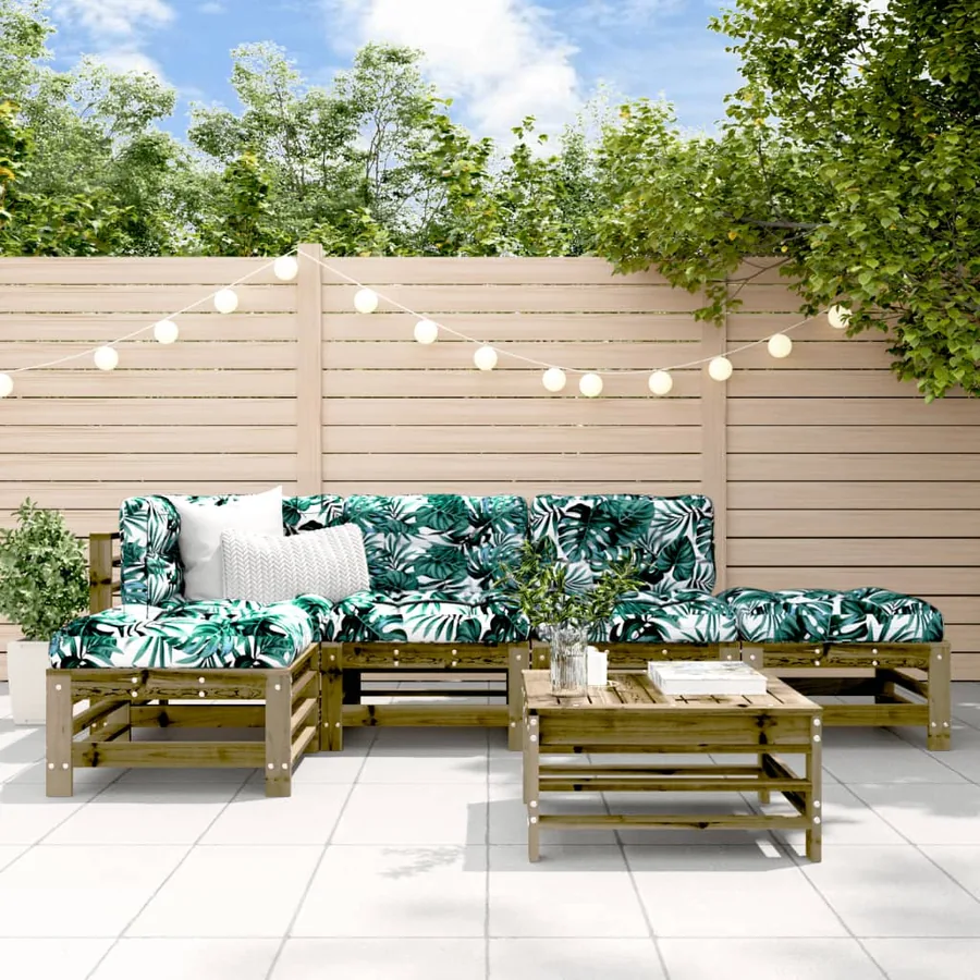 Salon de jardin 6 pcs avec coussins bois de pin imprégné