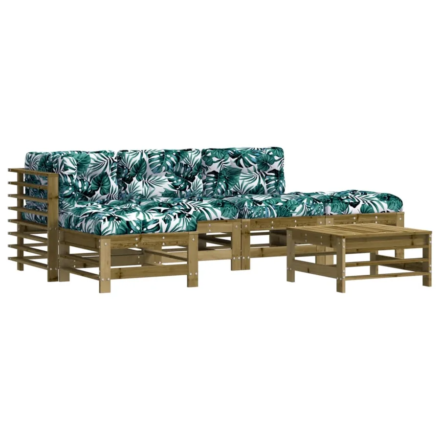 Salon de jardin 6 pcs avec coussins bois de pin imprégné - 2
