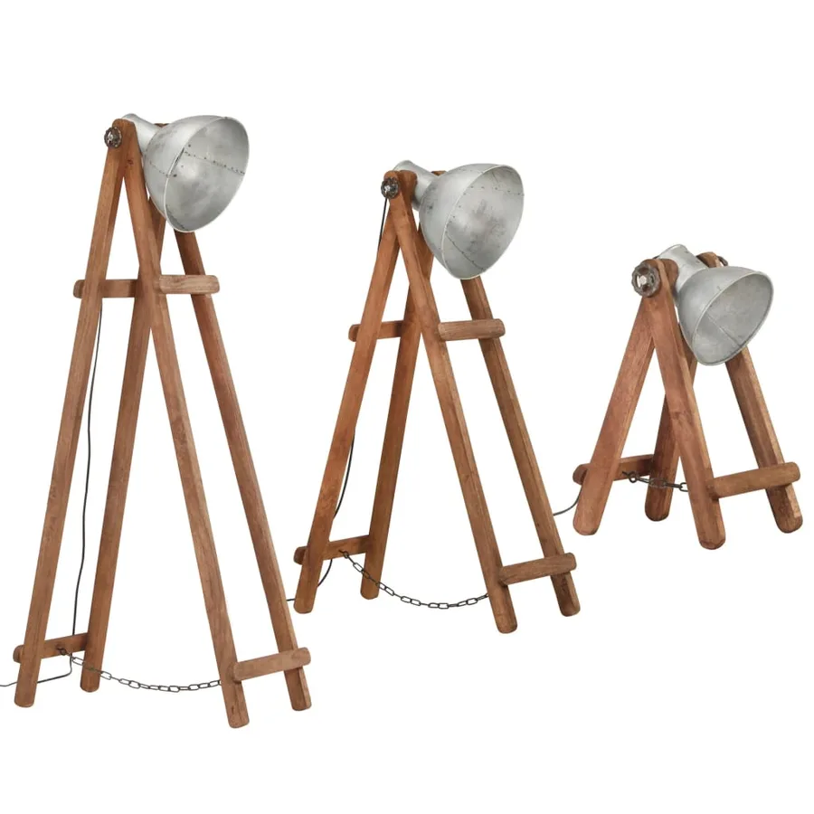 Lampadaires 3 pcs Argenté E27 Bois de manguier massif - 3
