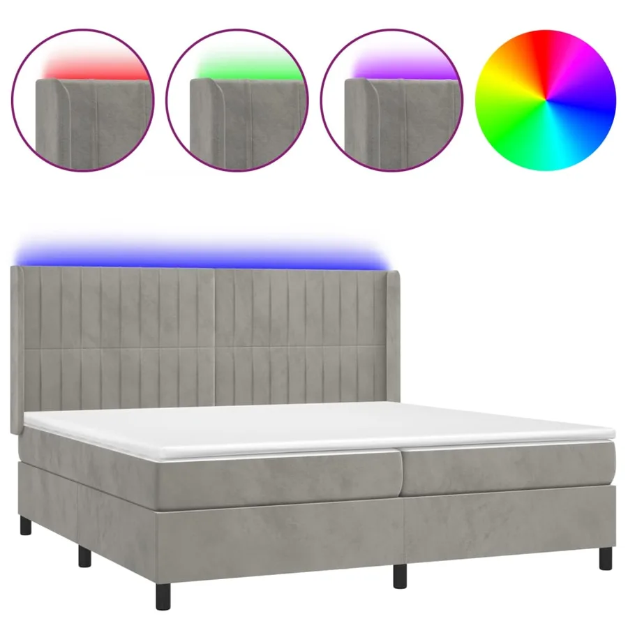Sommier à lattes de lit matelas et LED Gris clair 200x200 cm - 2