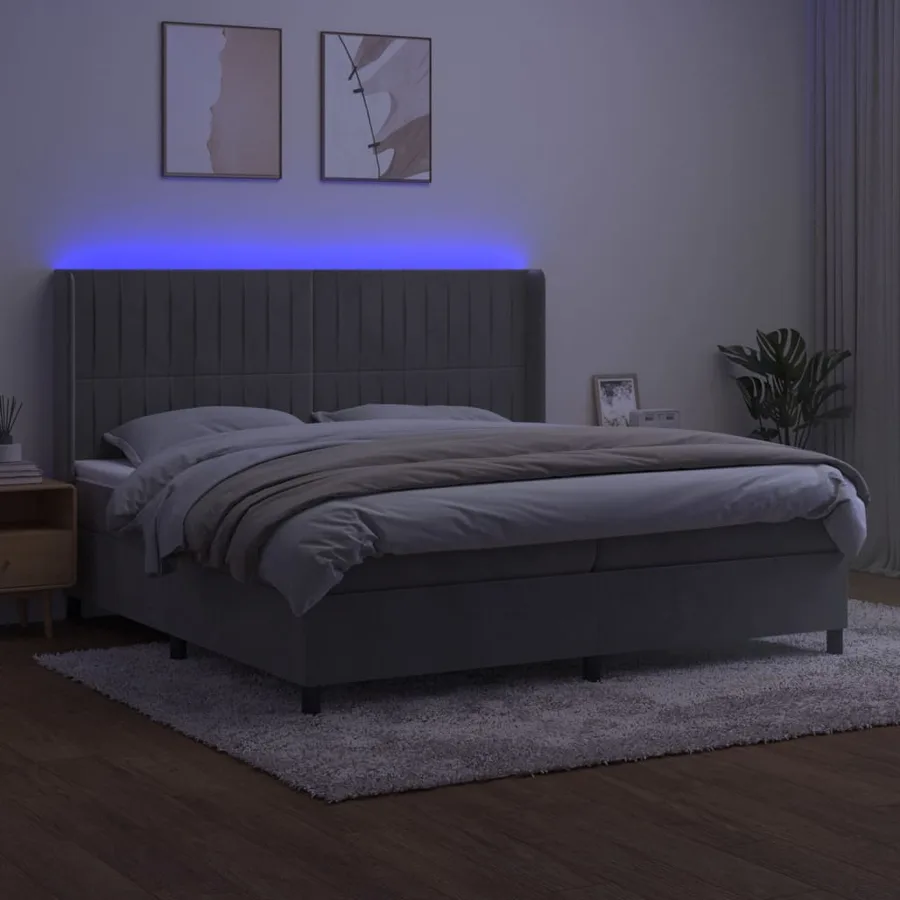 Sommier à lattes de lit matelas et LED Gris clair 200x200 cm - 3