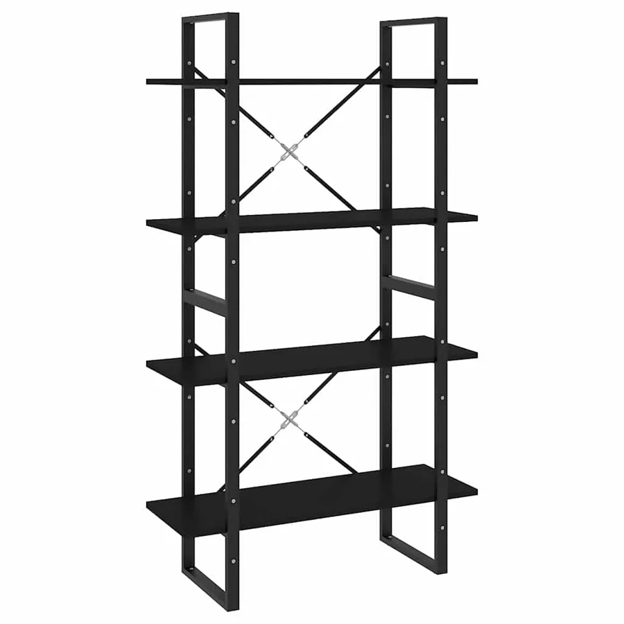 Bibliothèque à 4 niveaux noir 80x30x140 cm bois d'ingénierie - 2