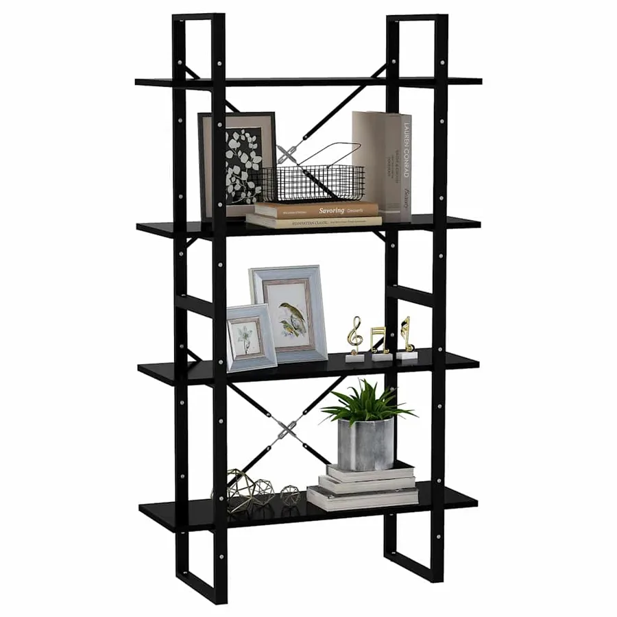 Bibliothèque à 4 niveaux noir 80x30x140 cm bois d'ingénierie - 4