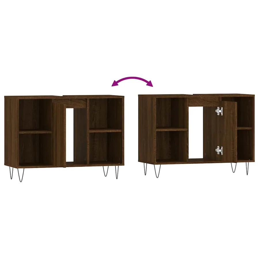 Armoire salle de bain chêne marron 80x33x60cm bois d'ingénierie - 10