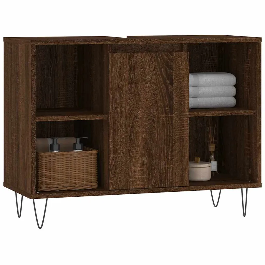 Armoire salle de bain chêne marron 80x33x60cm bois d'ingénierie - 3