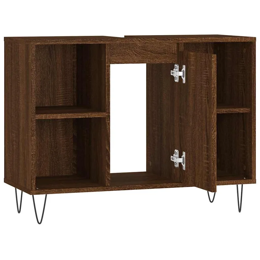 Armoire salle de bain chêne marron 80x33x60cm bois d'ingénierie - 6