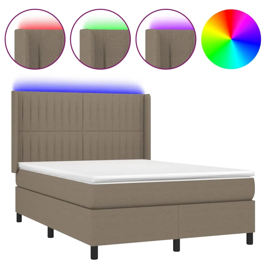 Sommier à lattes de lit matelas et LED Taupe 140x200 cm Tissu - 2