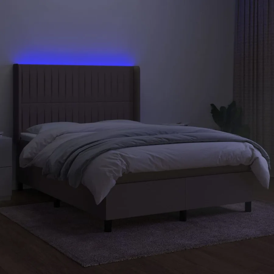 Sommier à lattes de lit matelas et LED Taupe 140x200 cm Tissu - 3