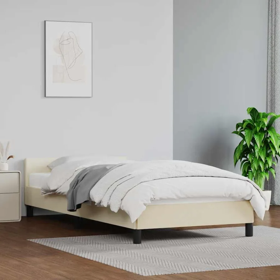 Cadre de lit avec tête de lit sans matelas crème 80x200 cm