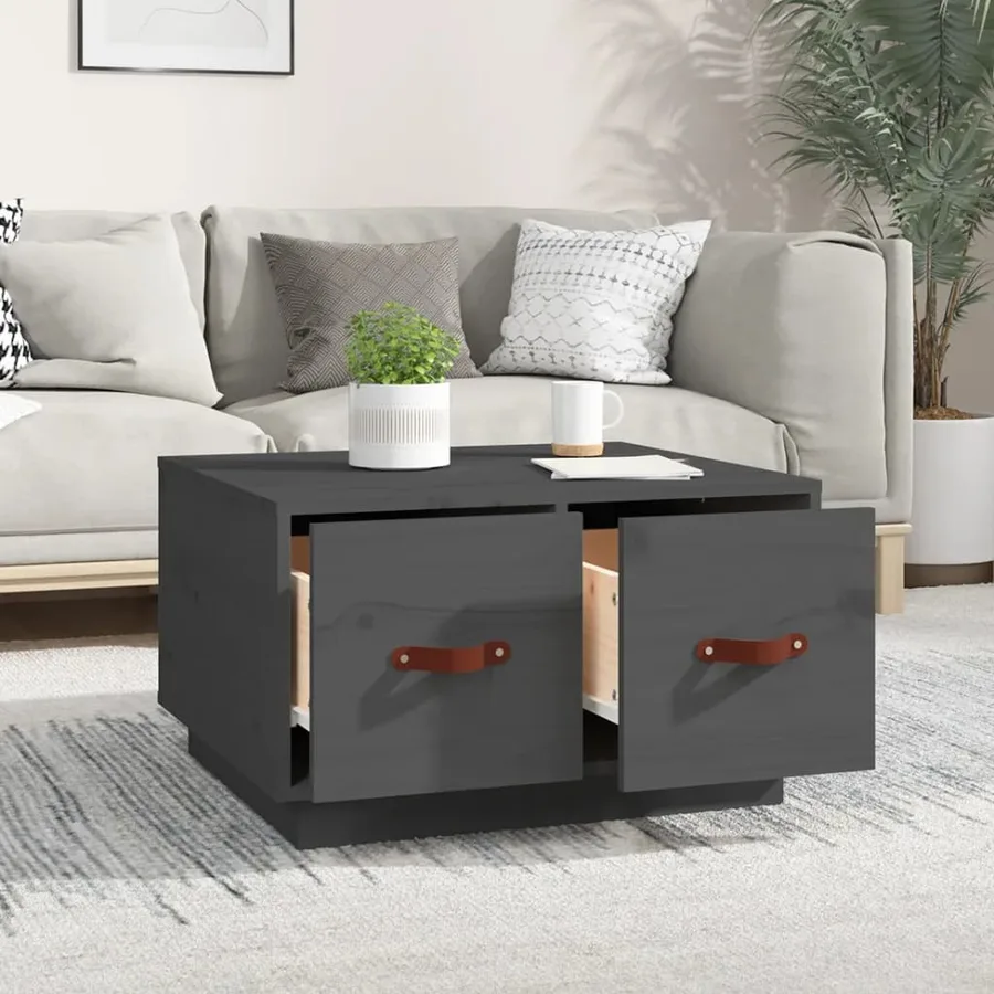 Table basse Gris 60x53x35 cm Bois massif de pin - 3