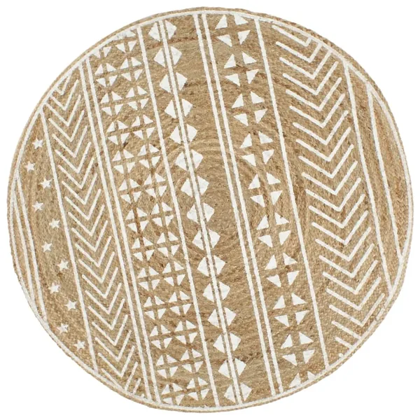 Tapis fait à la main Jute avec imprimé blanc 120 cm