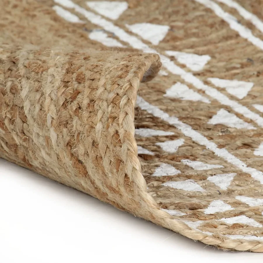 Tapis fait à la main Jute avec imprimé blanc 120 cm - 2