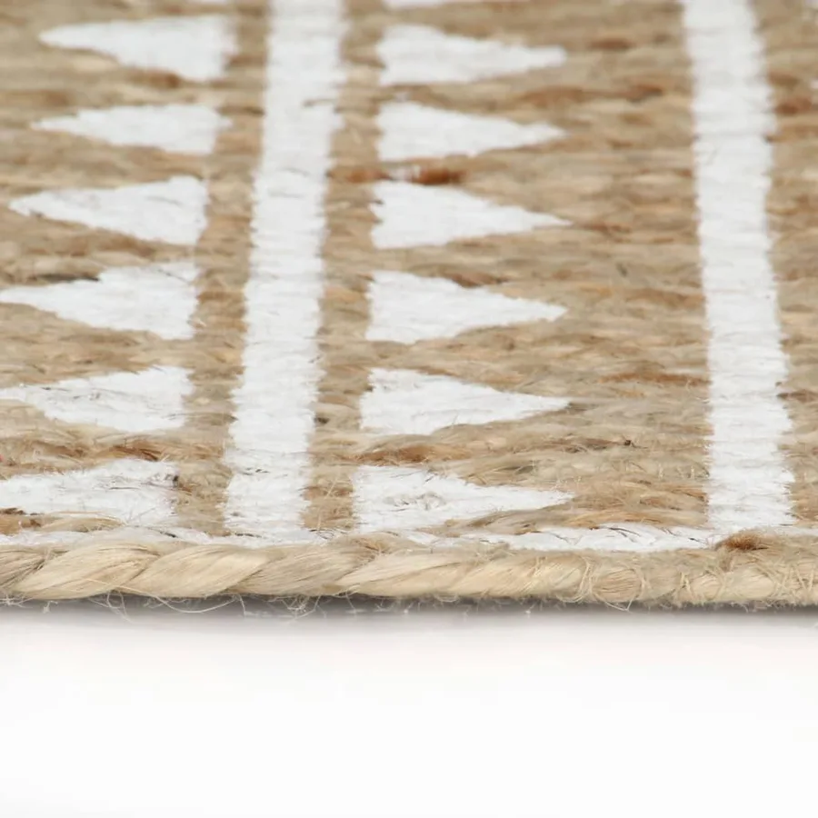 Tapis fait à la main Jute avec imprimé blanc 120 cm - 3