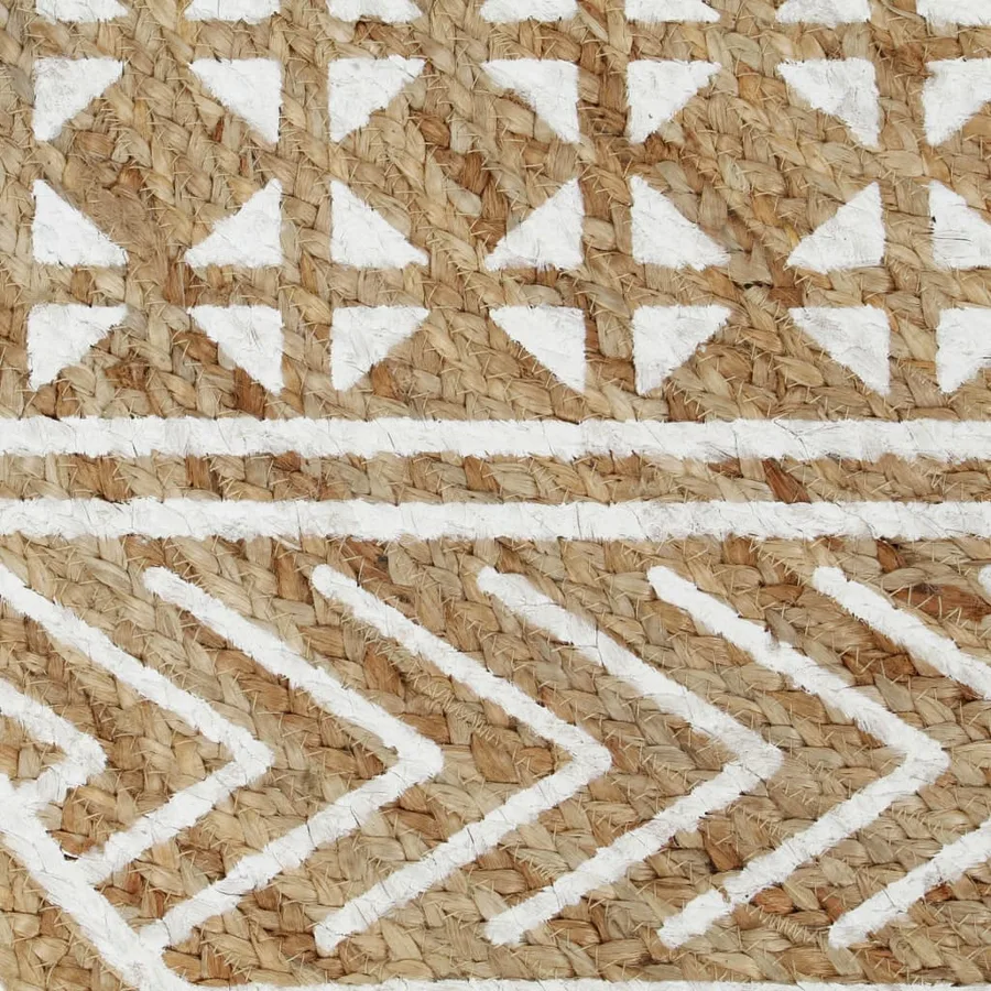 Tapis fait à la main Jute avec imprimé blanc 120 cm - 4