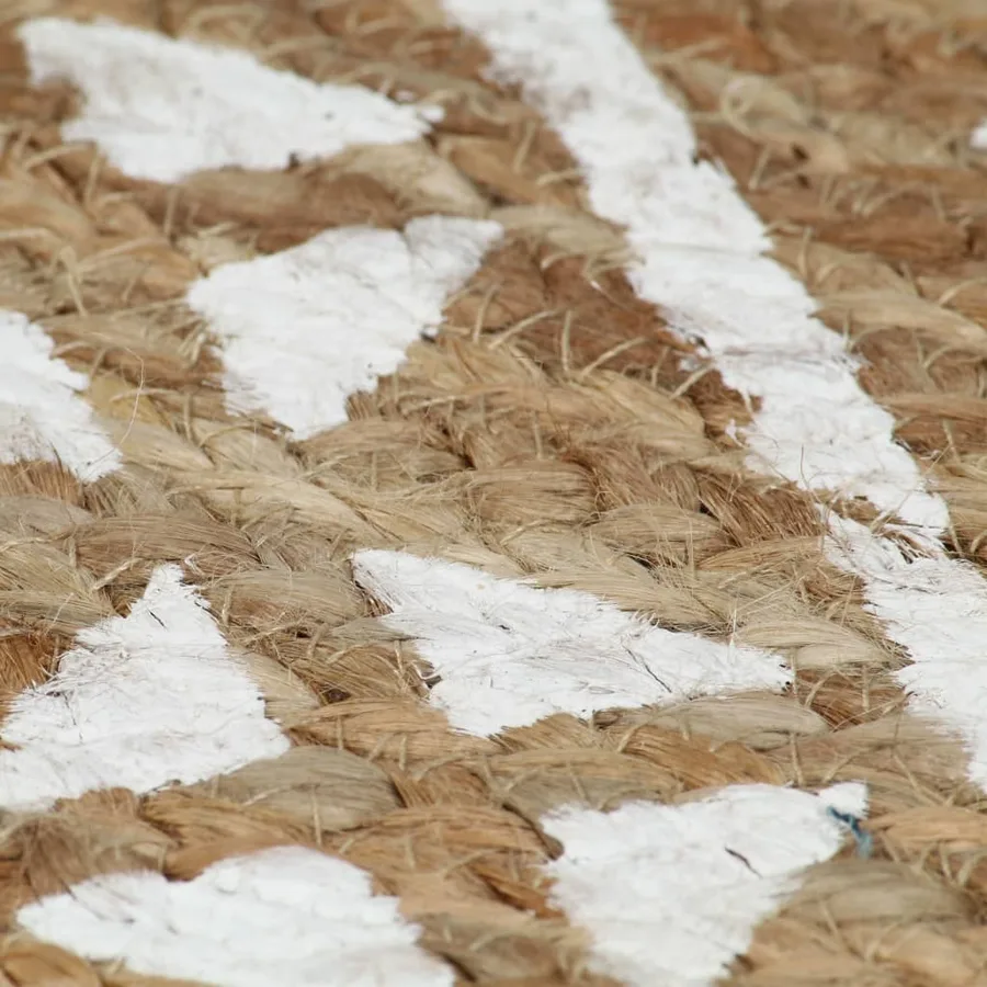 Tapis fait à la main Jute avec imprimé blanc 120 cm - 5