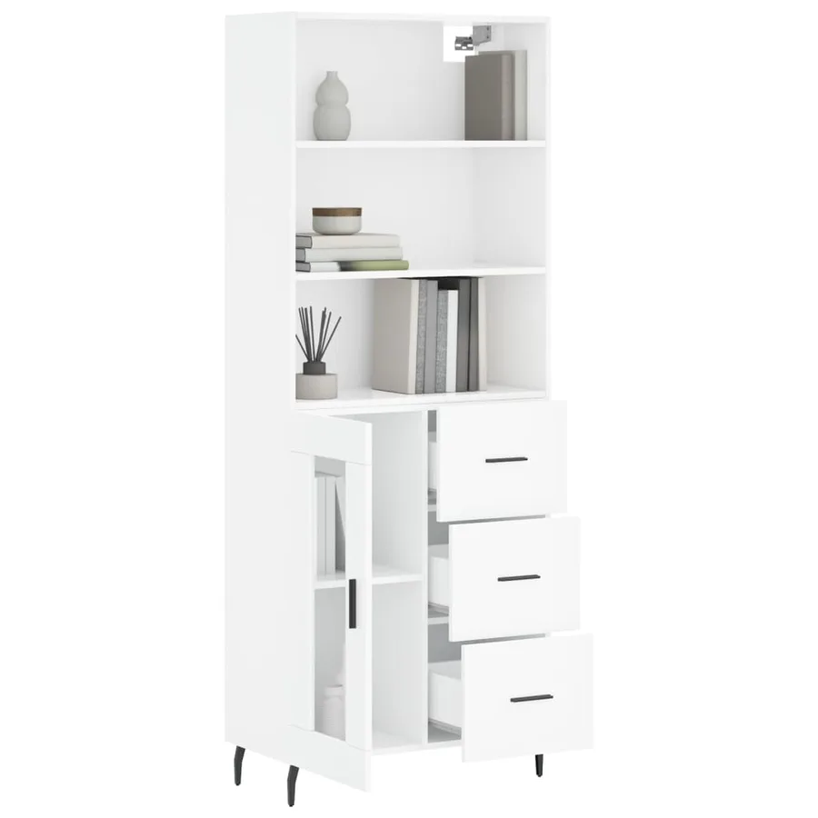 Buffet haut Blanc brillant 69,5x34x180 cm Bois d'ingénierie - 3