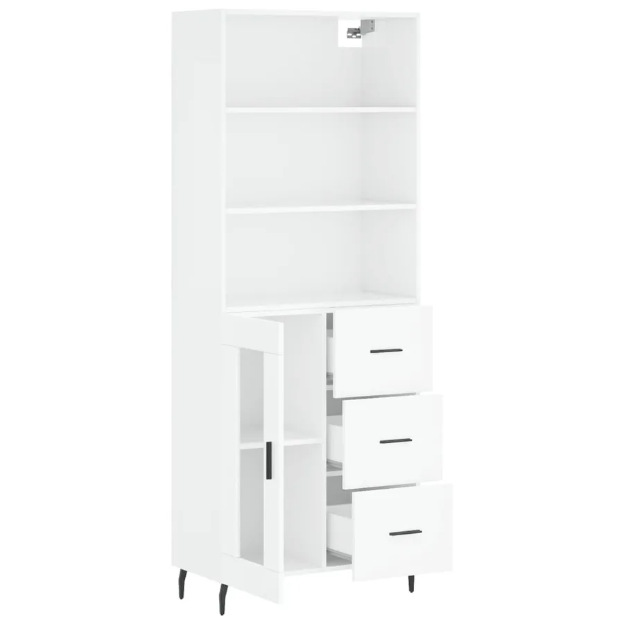Buffet haut Blanc brillant 69,5x34x180 cm Bois d'ingénierie - 4