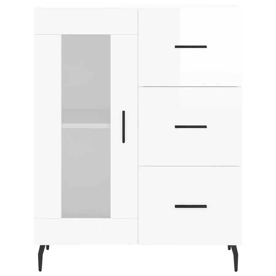 Buffet haut Blanc brillant 69,5x34x180 cm Bois d'ingénierie - 8