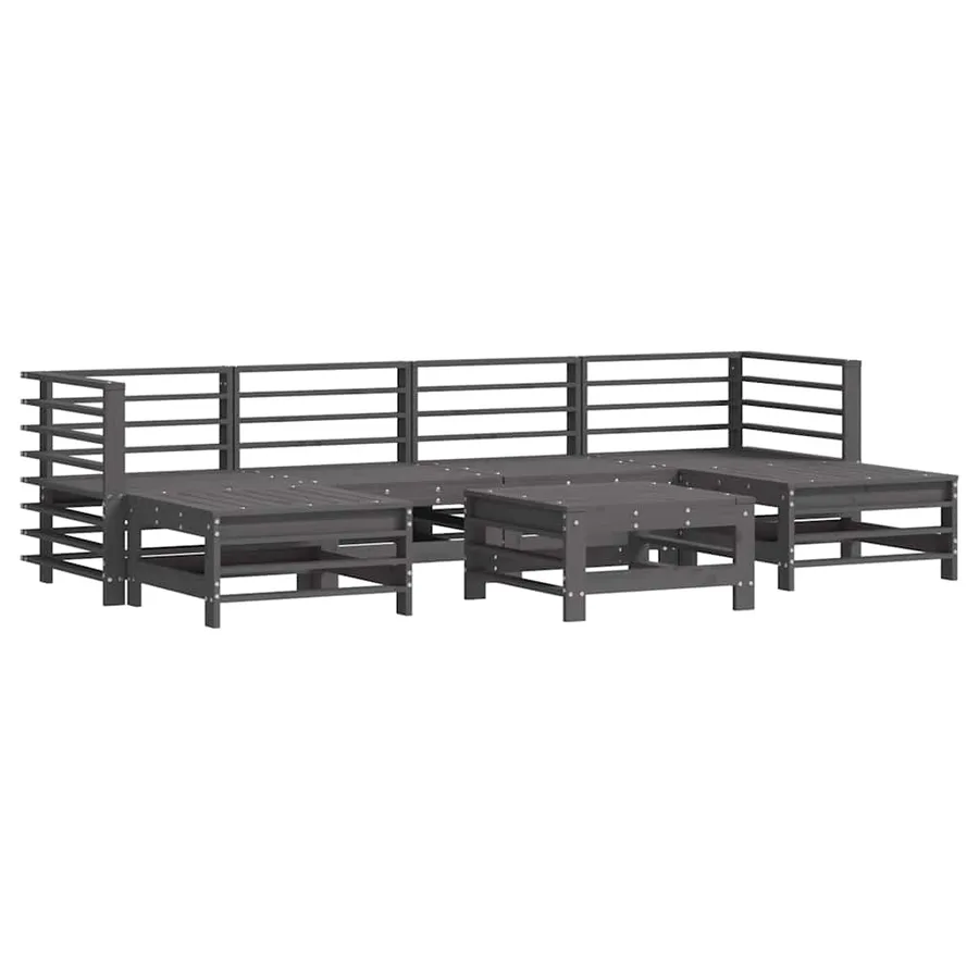 Salon de jardin 7 pcs avec coussins gris bois massif - 3