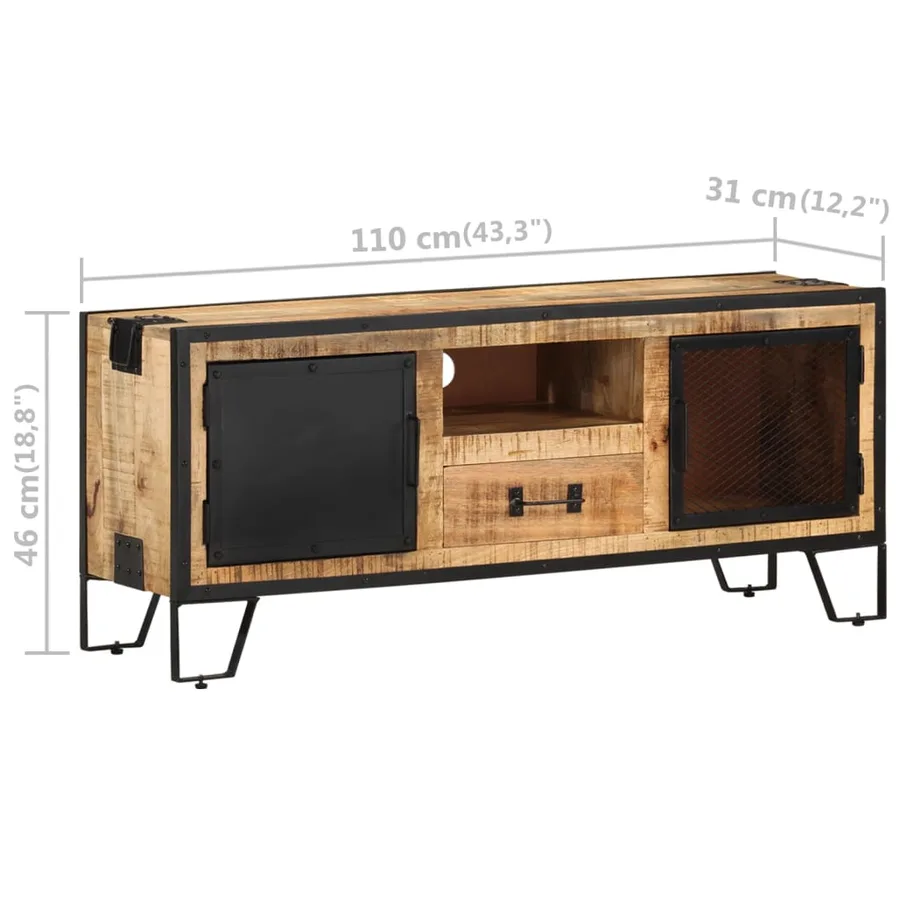 Meuble TV 110x31x46 cm Bois de manguier brut - 10
