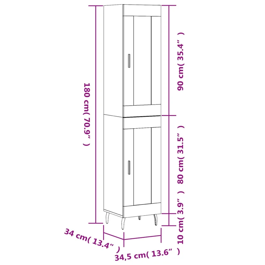 Buffet haut Gris béton 34,5x34x180 cm Bois d'ingénierie - 13