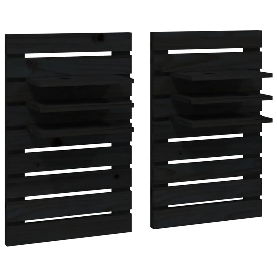 Étagères de chevet murales 2 pcs Noir Bois de pin massif - 2