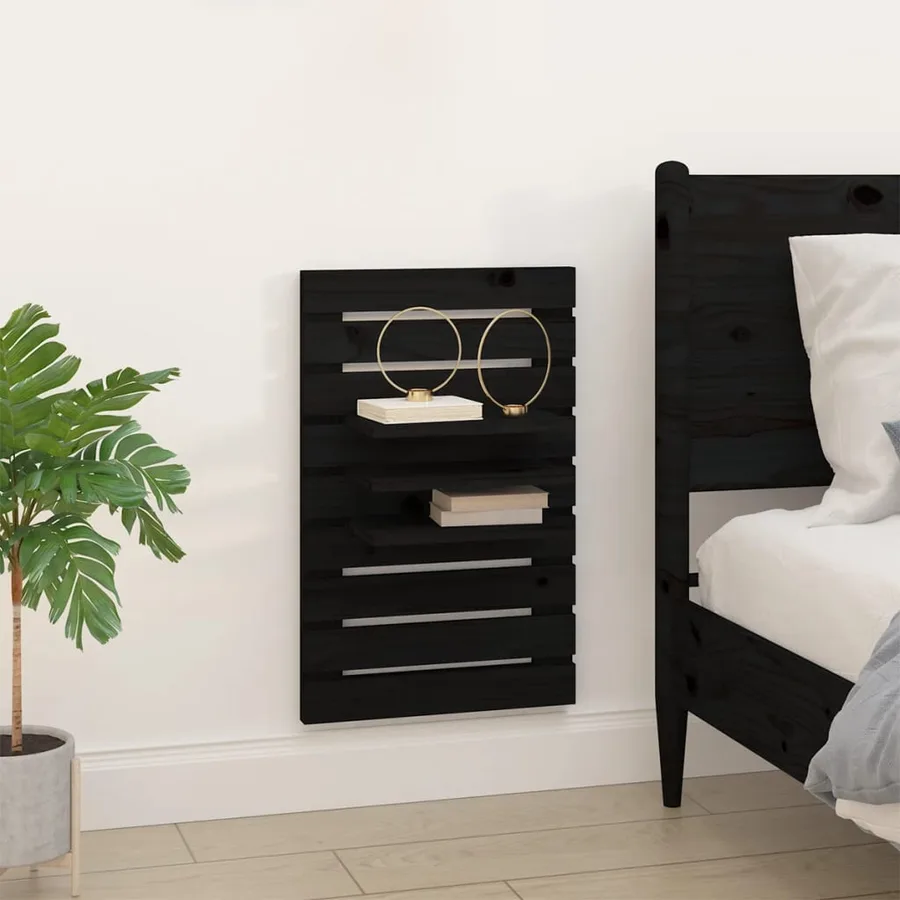 Étagères de chevet murales 2 pcs Noir Bois de pin massif - 3