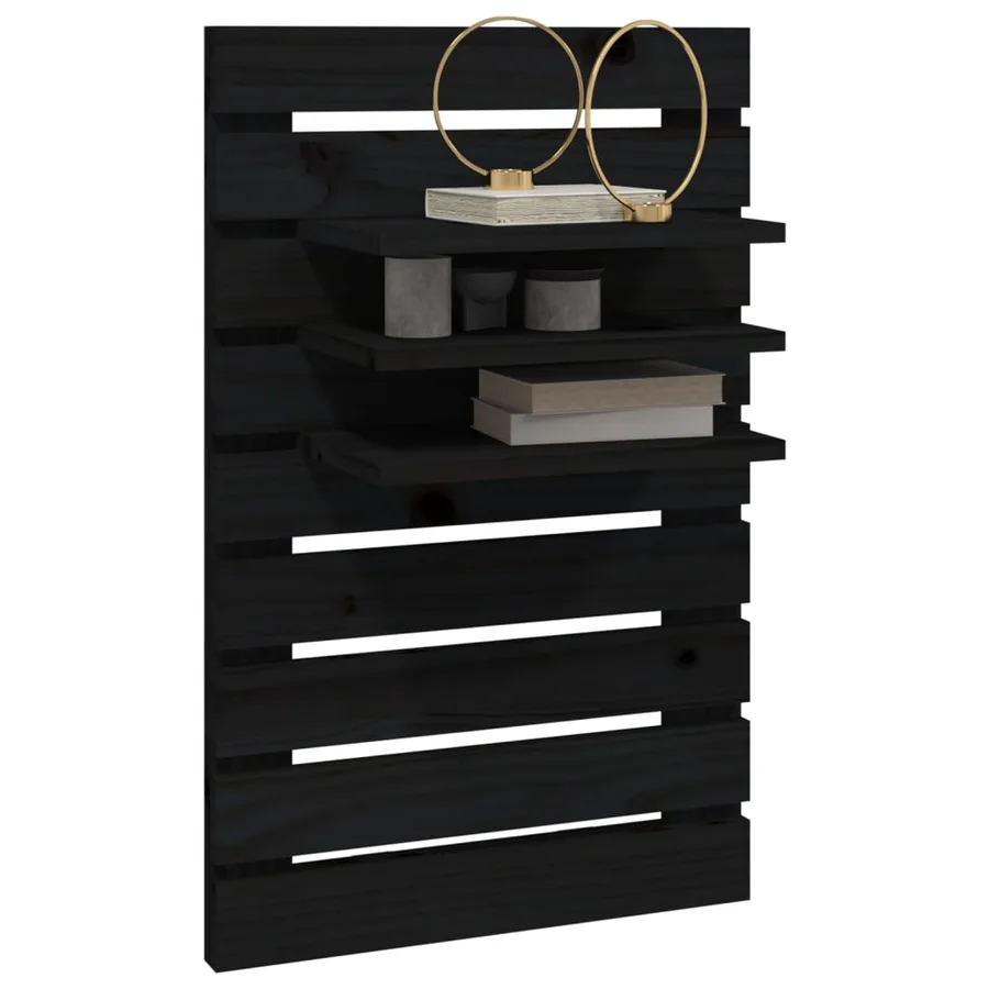 Étagères de chevet murales 2 pcs Noir Bois de pin massif - 4