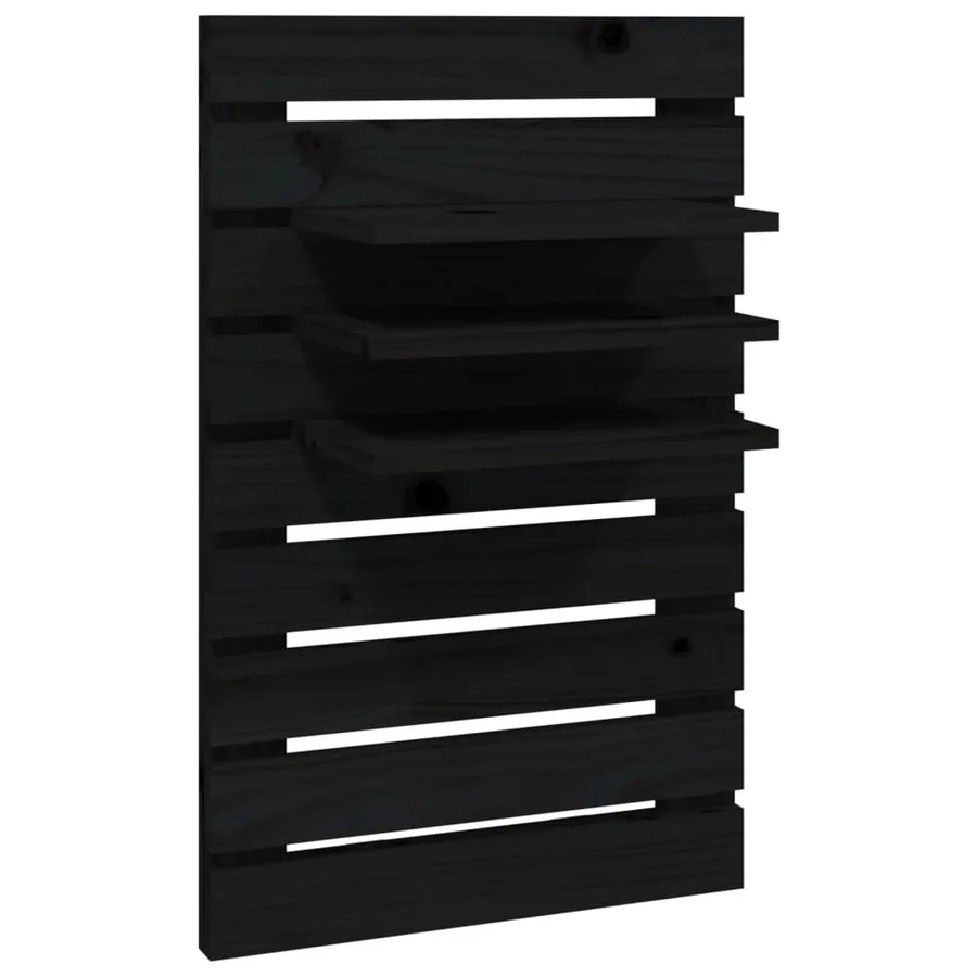 Étagères de chevet murales 2 pcs Noir Bois de pin massif - 5