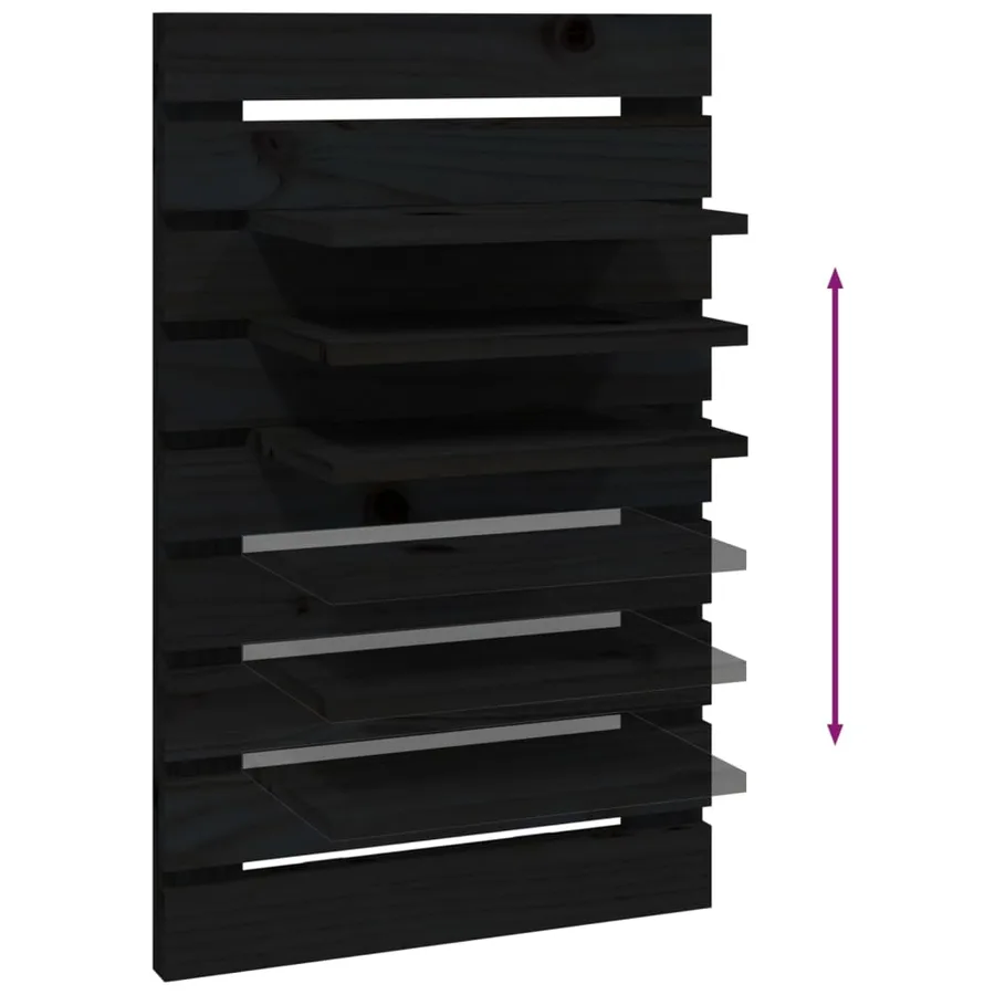 Étagères de chevet murales 2 pcs Noir Bois de pin massif - 8