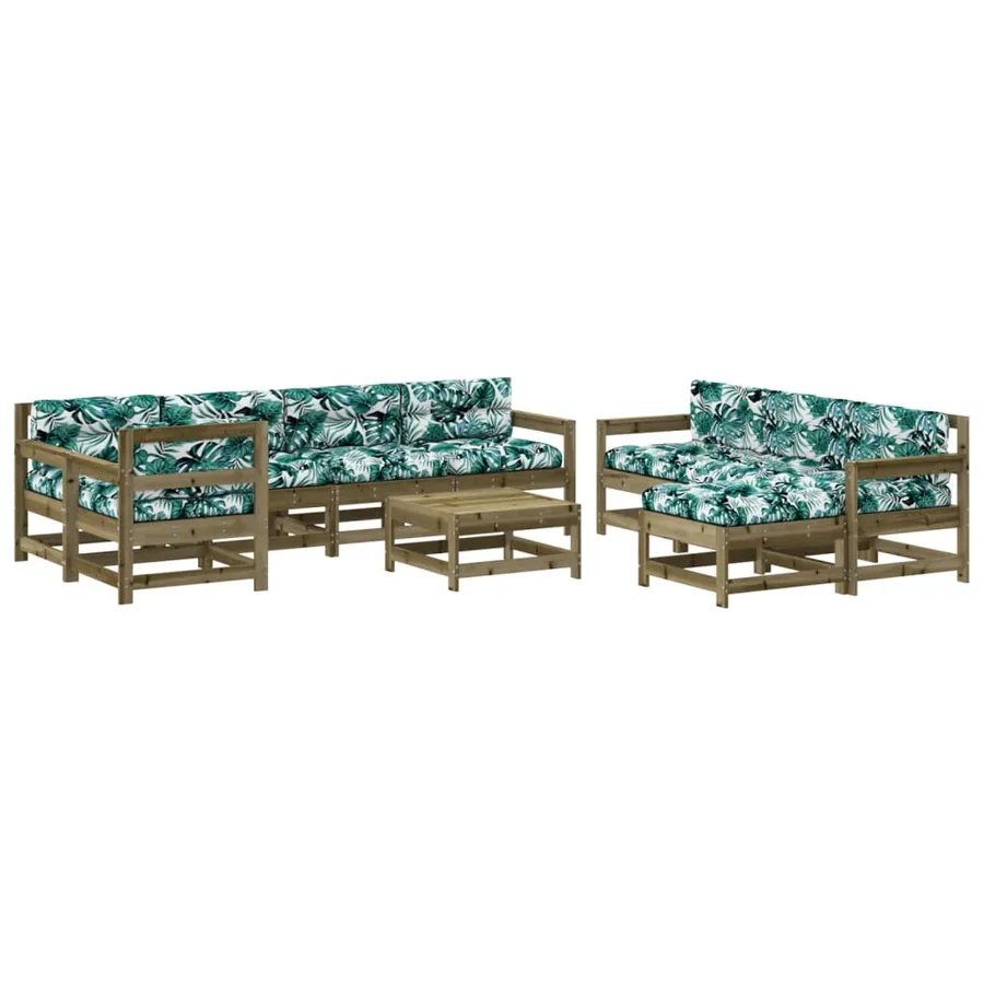 Salon de jardin 10 pcs avec coussins bois de pin imprégné - 2