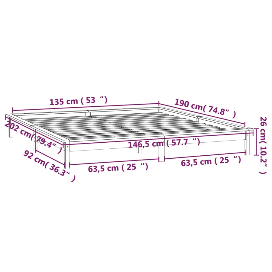 Cadre de lit à LED sans matelas 135x190 cm bois massif - 13