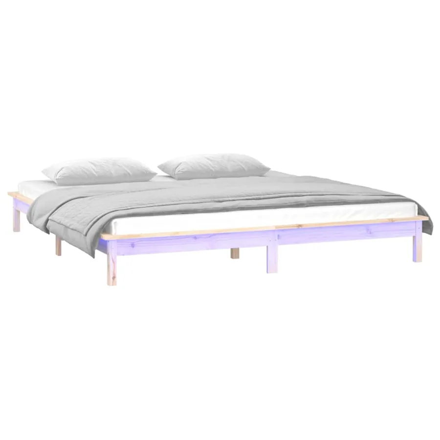 Cadre de lit à LED sans matelas 135x190 cm bois massif - 3