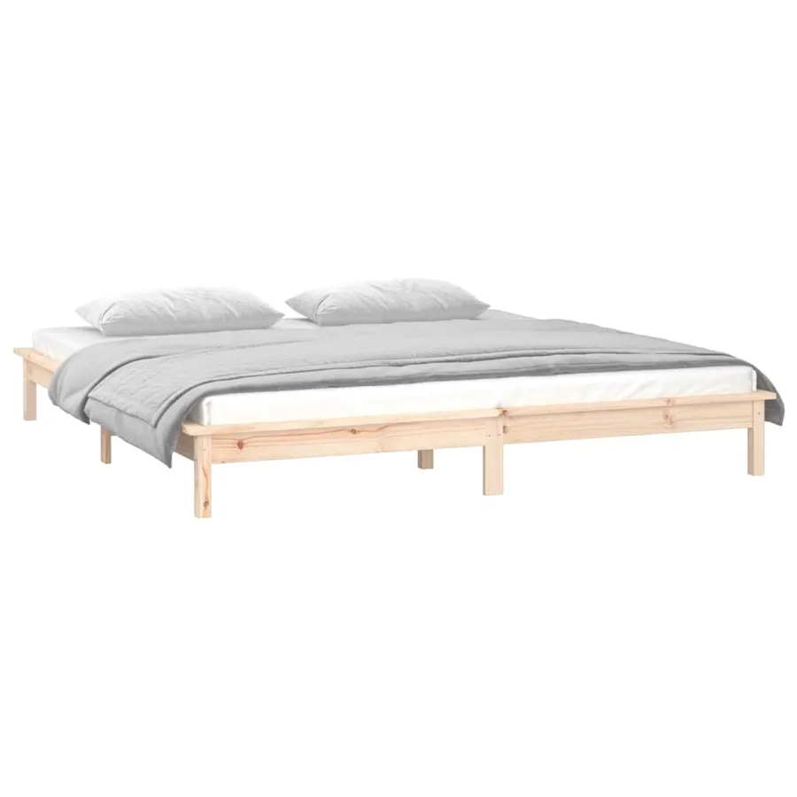 Cadre de lit à LED sans matelas 135x190 cm bois massif - 5